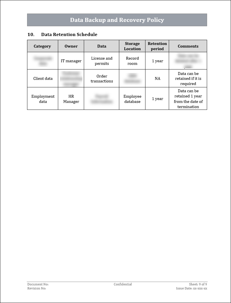 ISO 22301 Data Backup And Recovery Policy Template