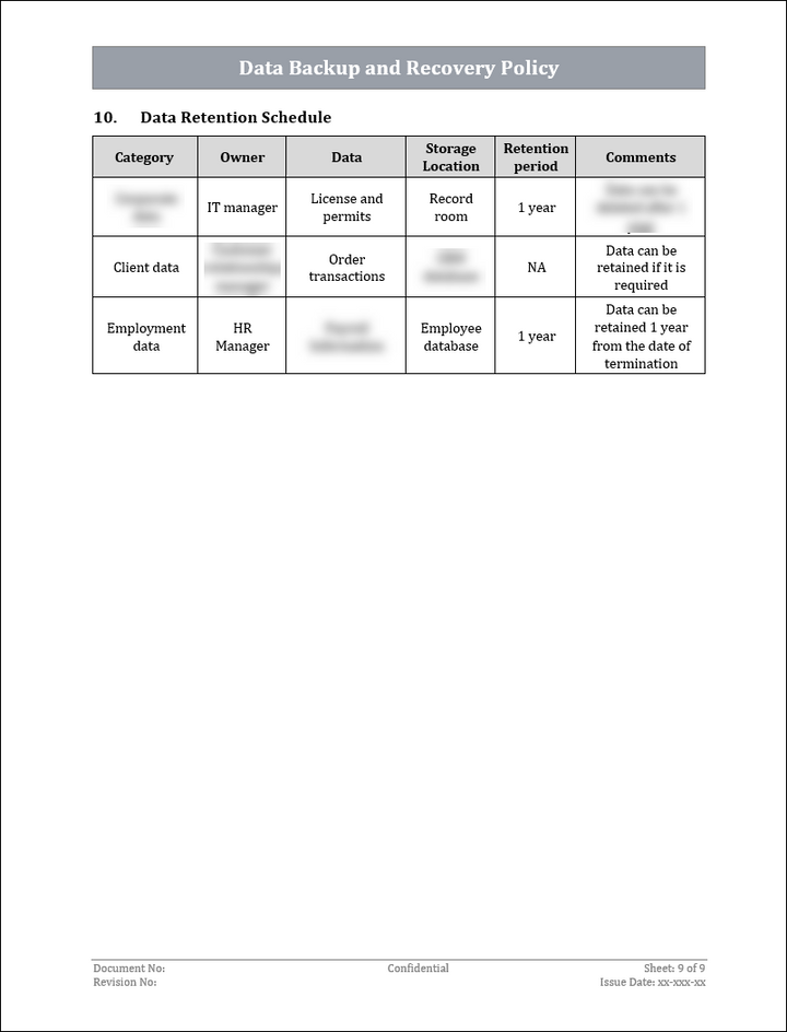 ISO 22301 Data Backup And Recovery Policy Template