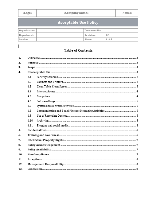 ISO 27001 Acceptable Use Policy