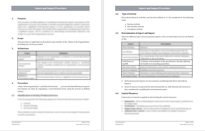 IMS Aspect and Impact Procedure Template | Editable Word Format – ISO ...