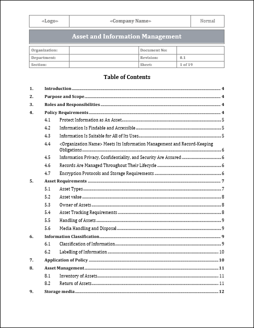 ISO 27001 Asset Management Policy 