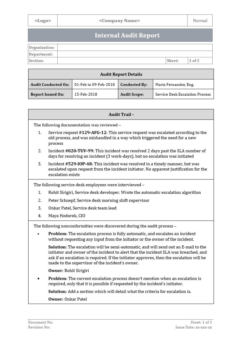 Internal Audit Report Template – ISO Templates and Documents Download