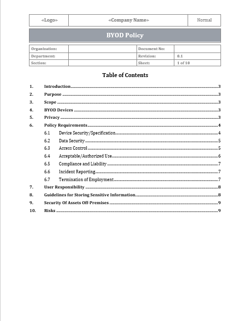 ISO 27001 BYOD Policy Template