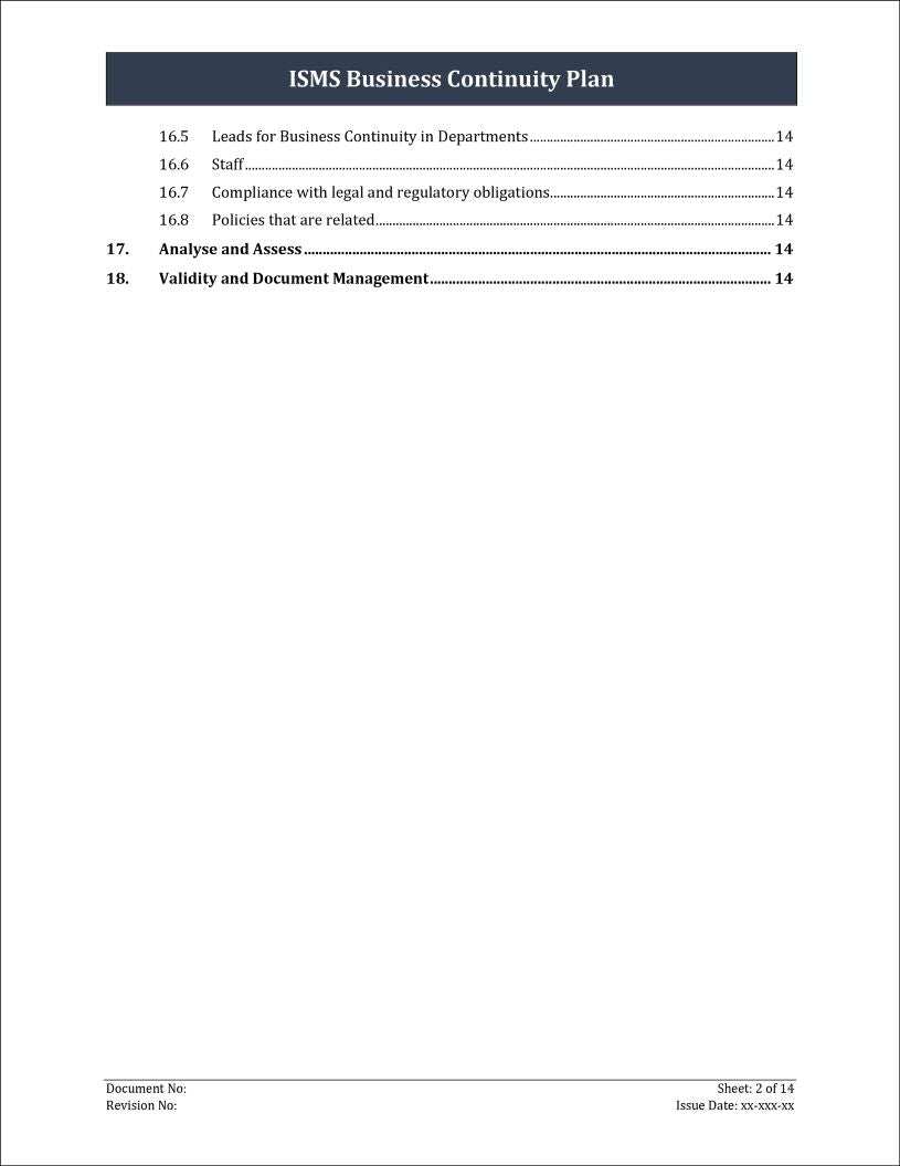 ISO 27001:2022 - Business Continuity Plan Template