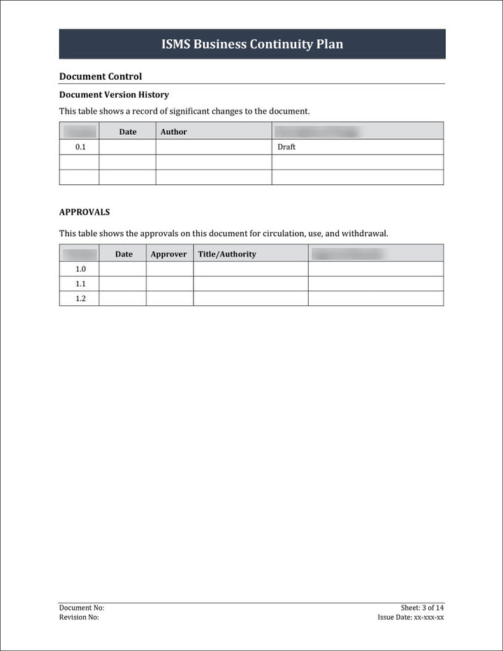 ISO 27001:2022 - Business Continuity Plan Template