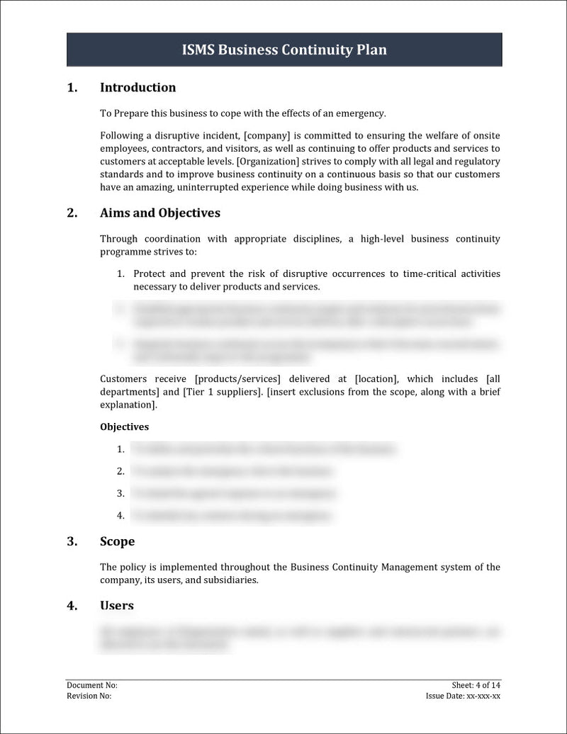 ISO 27001:2022 - Business Continuity Plan Template