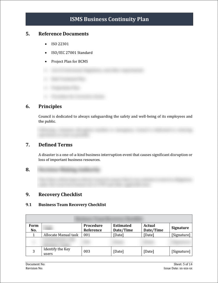 ISO 27001:2022 - Business Continuity Plan Template