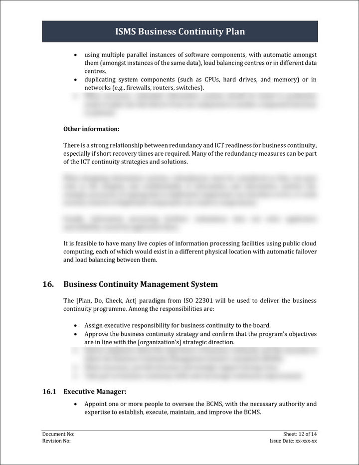 ISO 27001:2022 - Business Continuity Plan Template