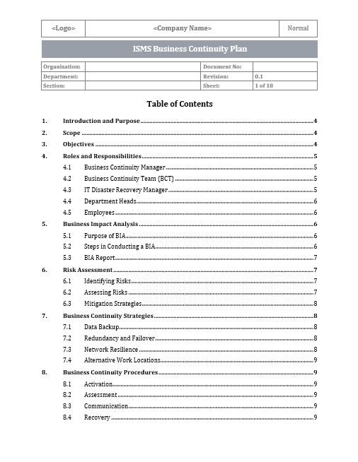 ISO 27001 Business Continuity Plan Template