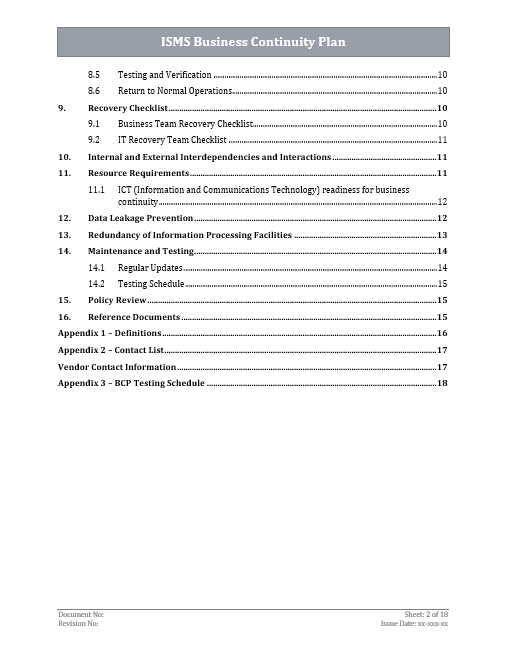 ISO 27001 Business Continuity Plan Template