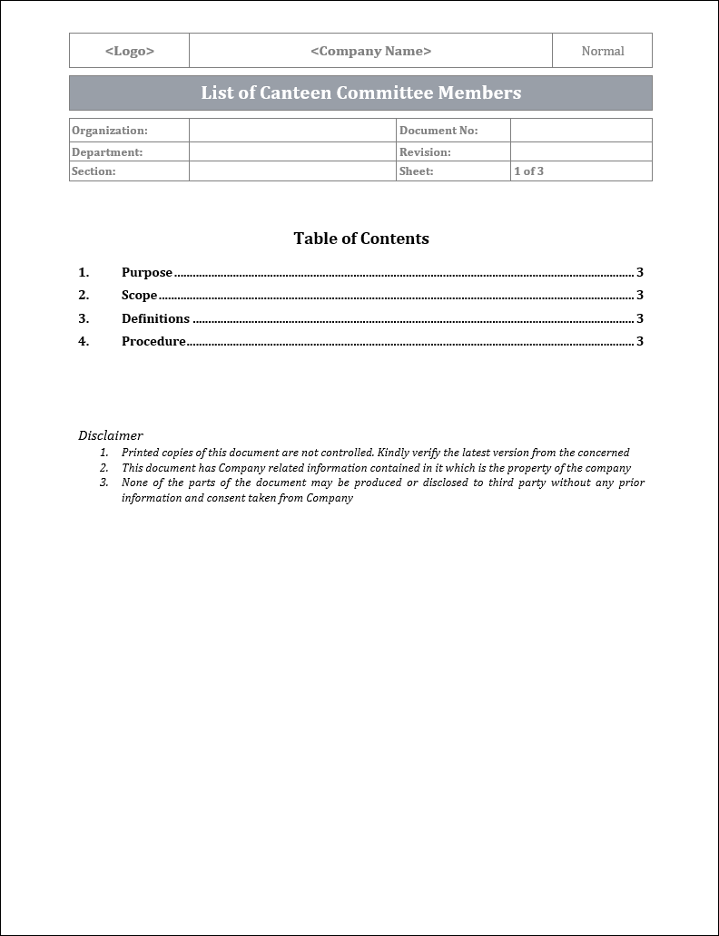 Ims Committee Sample IMS Canteen Committee Members List Template | Editable Word Format ...