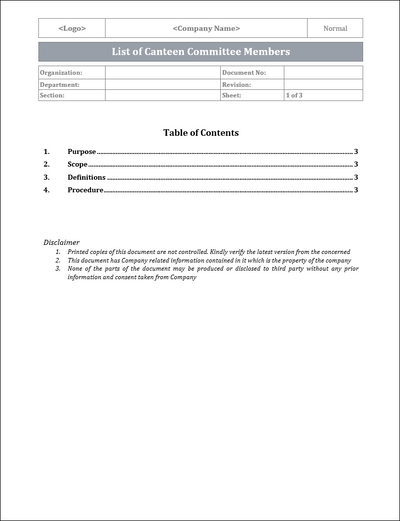IMS Canteen Committee Members List Template | Editable Word Format ...