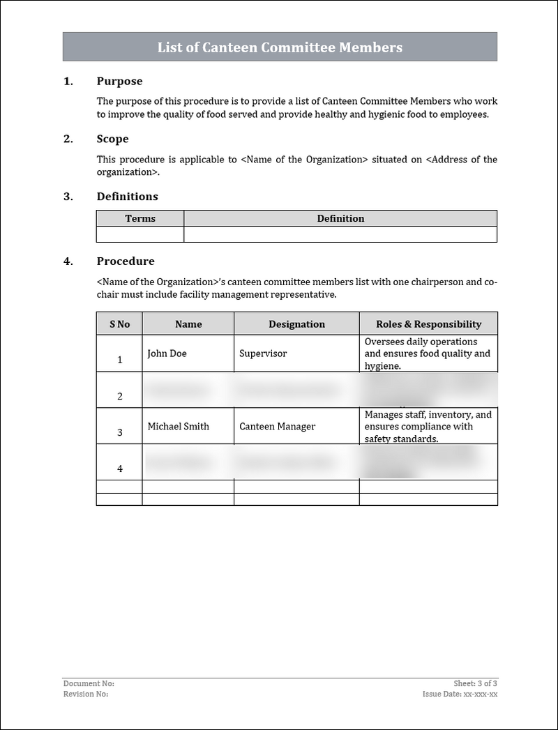 Ims Committee Sample IMS Canteen Committee Members List Template | Editable Word Format ...
