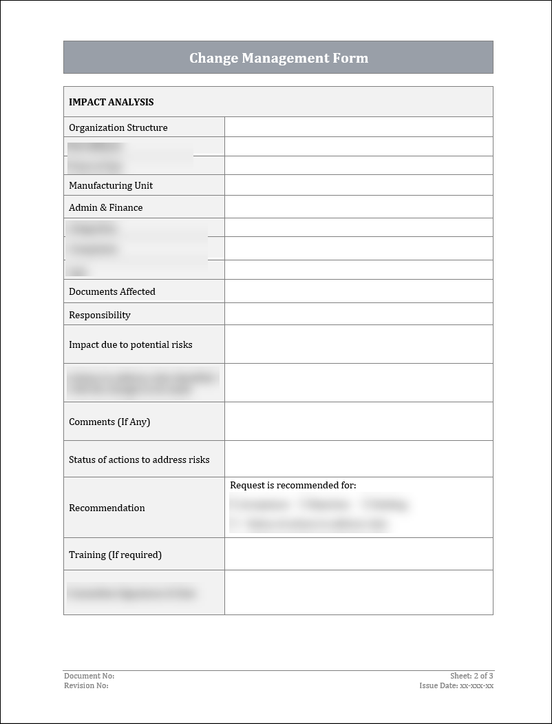 Change Management Form Template (Word) | IMS Change Control – ISO ...