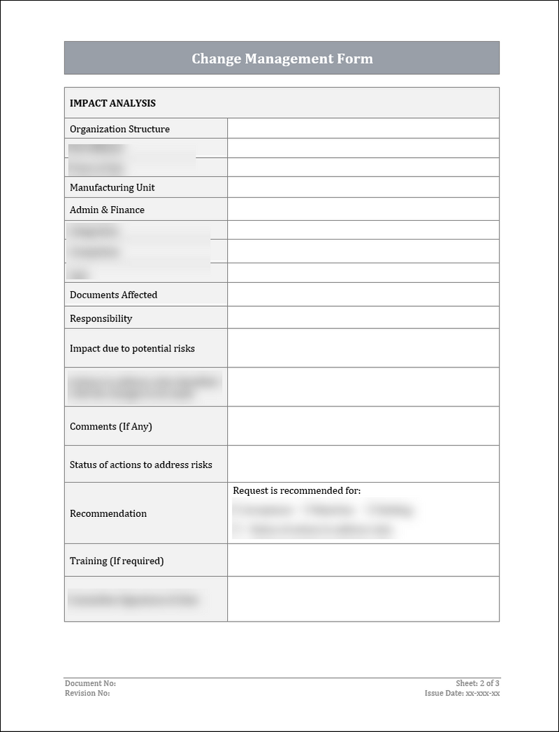 Change Management Form Sample Qms Change Management Form Template (Word) | IMS Change Control – ISO ...