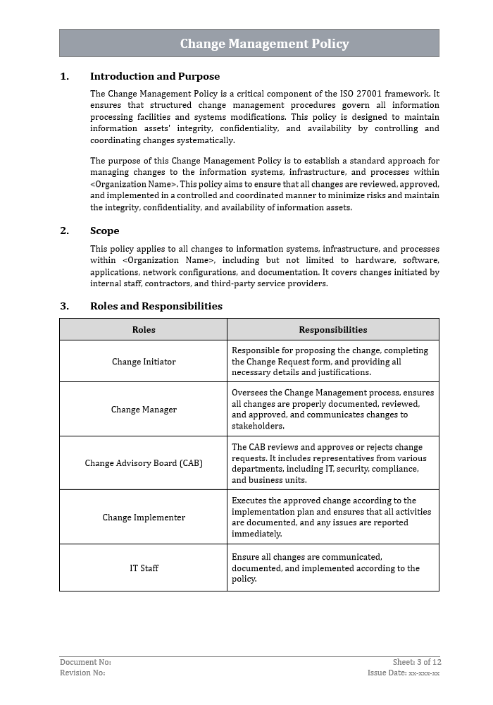 ISO 27001 - Change Management Policy Template