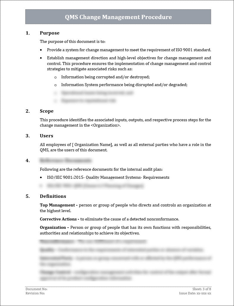 ISO 9001 QMS Change Management Procedure | ISO Management of Change