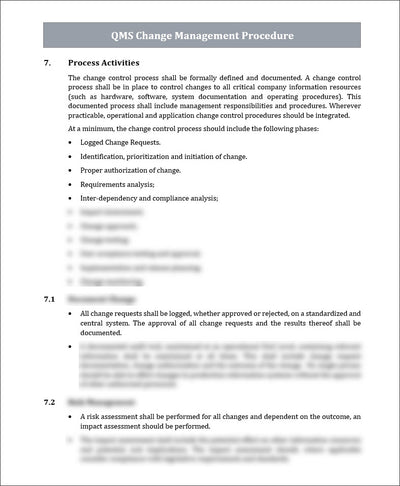 Change Management Form Sample Qms ISO 9001 QMS Change Management Procedure | ISO Management of Change ...