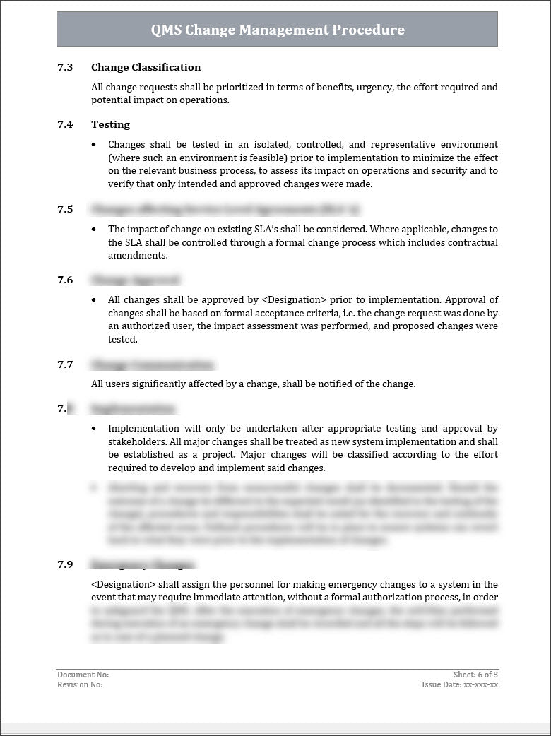 Change Management Form Sample Qms ISO 9001 QMS Change Management Procedure | ISO Management of Change ...