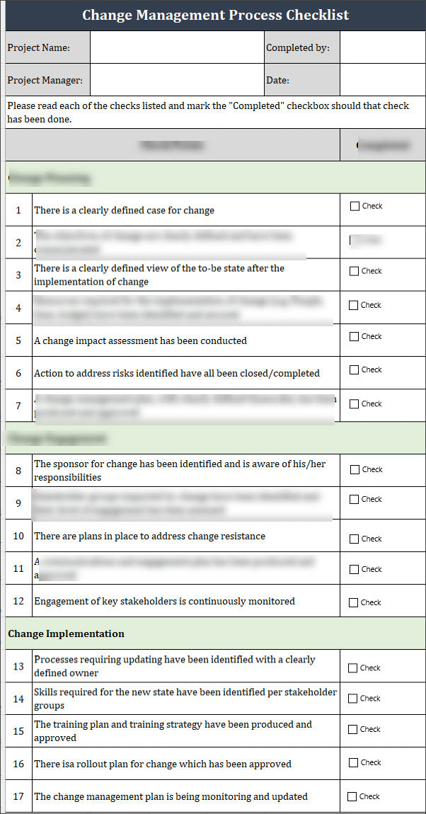 ISO 9001 Change Management Process Checklist Template