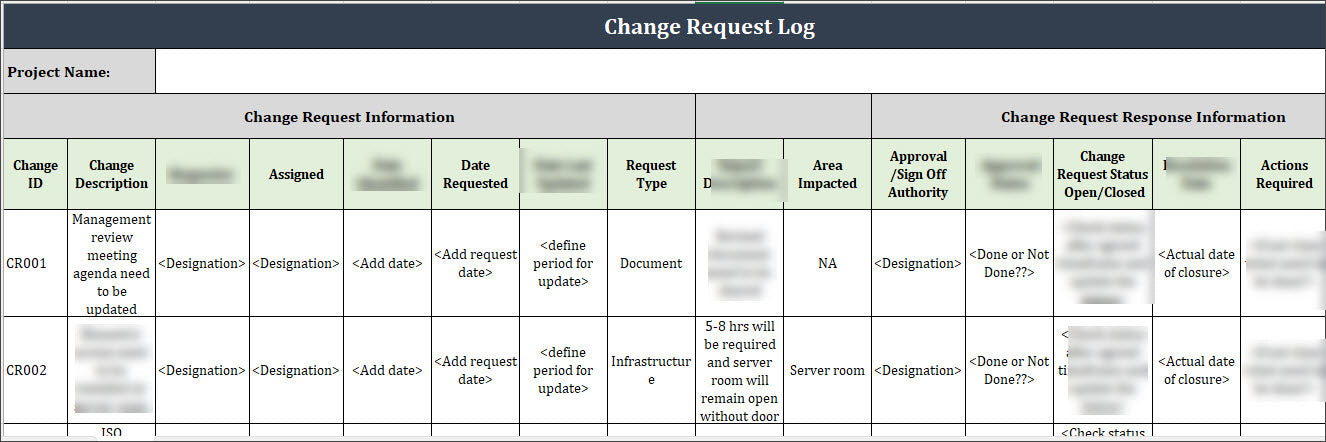 ISO 9001 Change Request Log Template – ISO Templates and Documents Download