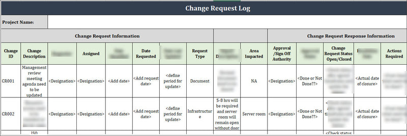 ISO 9001 Change Request Log Template