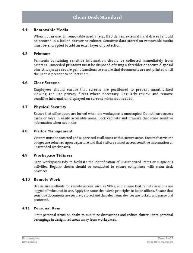 ISO 27001 - Clean Desk Standard Policy Template