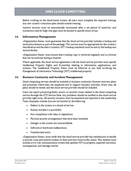 ISO 27001 Cloud Computing Template