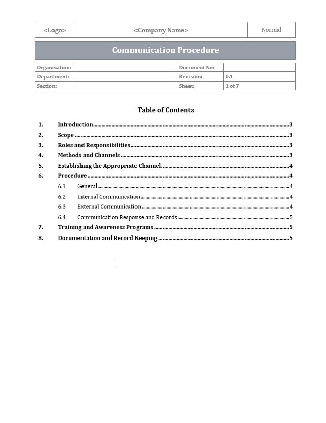 Communication Proc ISO 27001 - Communication Procedure – ISO Templates and Documents Download