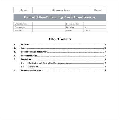 ISO 9001:QMS Control of Non-Conforming Products and Services Template