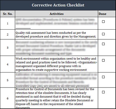 ISO 9001:QMS Corrective Action Checklist Template