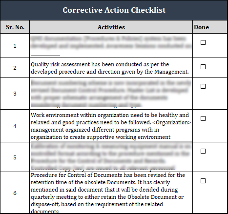 ISO 9001:QMS Corrective Action Checklist Template