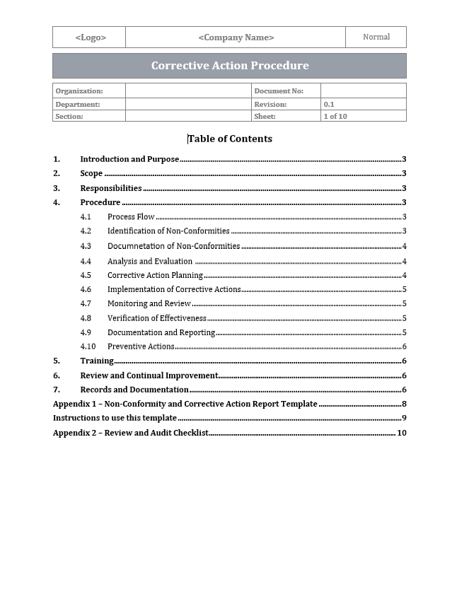 ISO 27001 - Non Conformity And Corrective Action Procedure Template ...