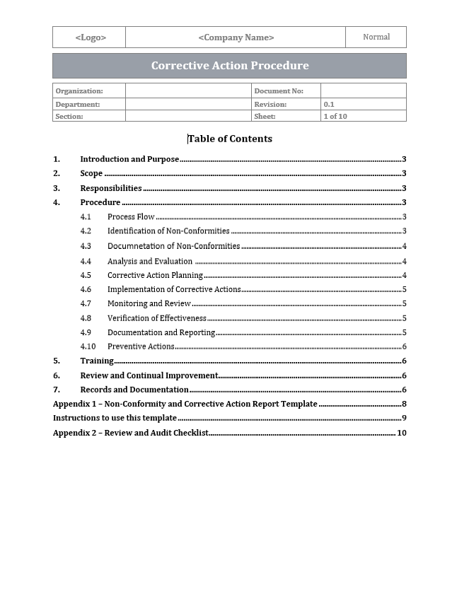 ISO 27001 - Non Conformity And Corrective Action Procedure Template