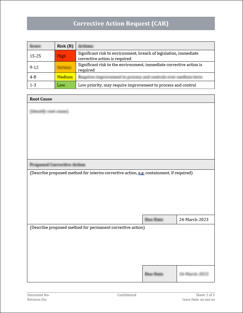 ISO 9001:QMS Corrective Action Request Template