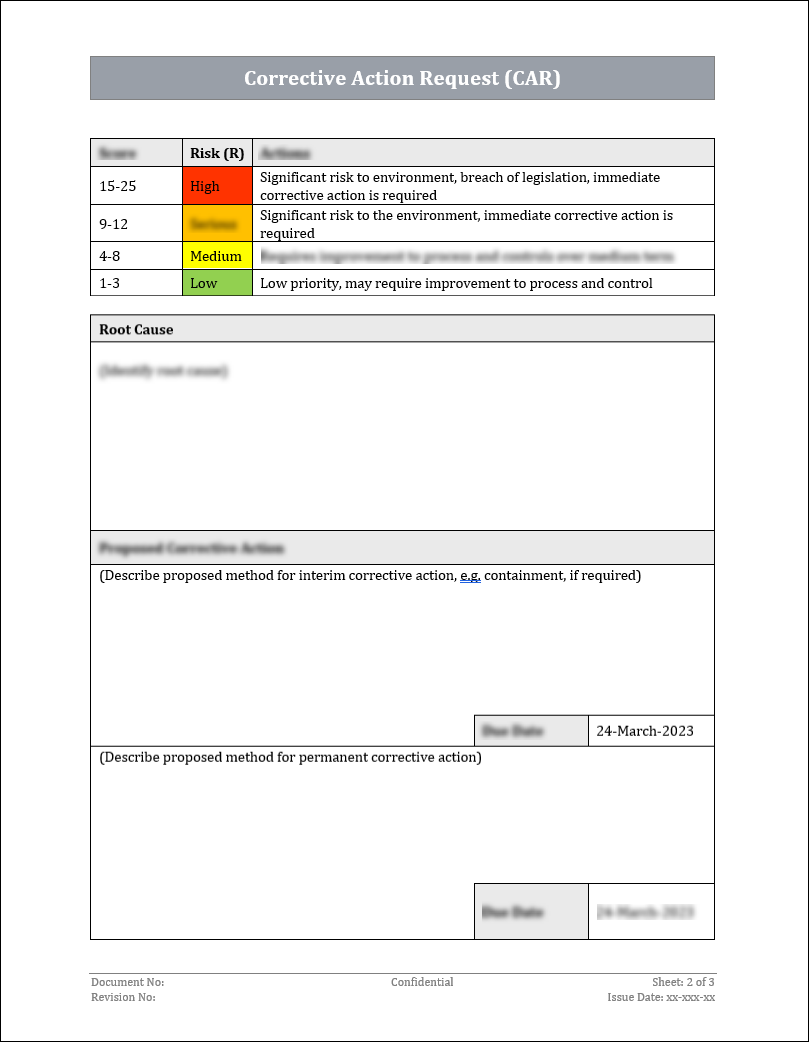 ISO 9001QMS Corrective Action Request Template ISO Templates and