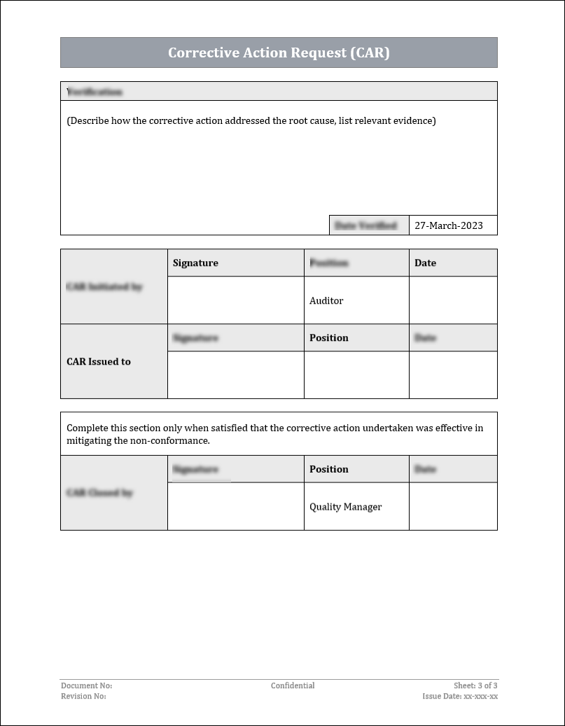 Action Request Form Example Corrective Action Form Template