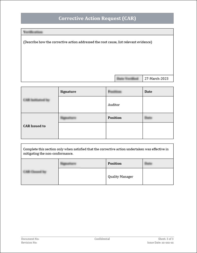 Corrective Action Form Template Corrective Action Form Template