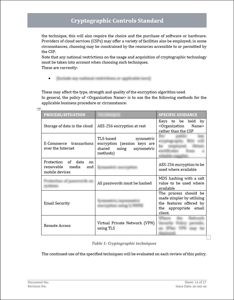 ISO 27001 - Cryptographic Controls Policy Template