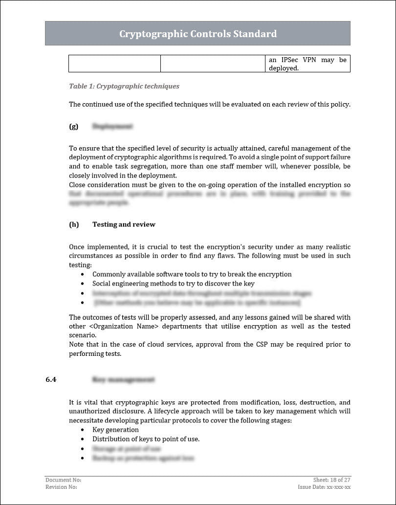 ISO 27001 - Cryptographic Controls Policy Template