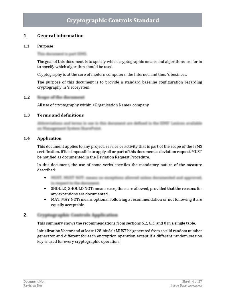 ISO 27001 - Cryptographic Controls Policy Template