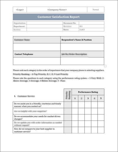ISO 9001:QMS Customer Satisfaction Report Template