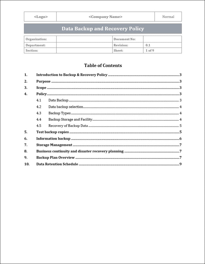 ISO 27001:2022 - Data Backup And Recovery Policy Template