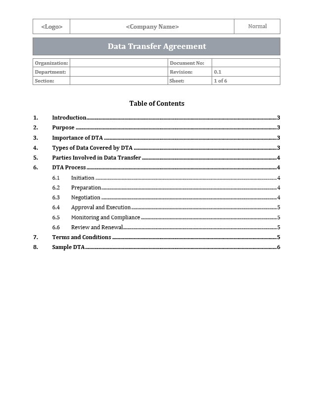 ISO 27001 - Data Transfer Agreement Template