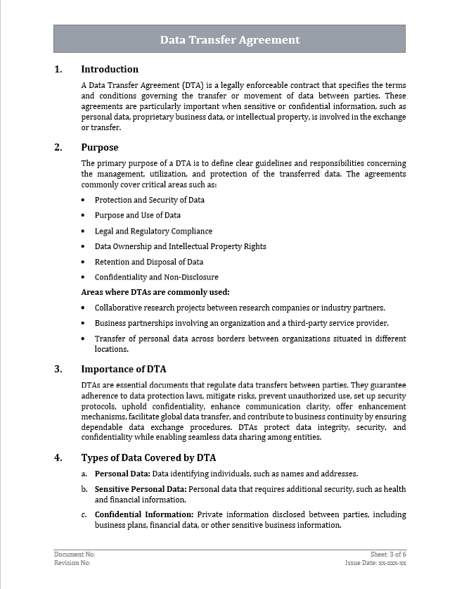 ISO 27001 - Data Transfer Agreement Template