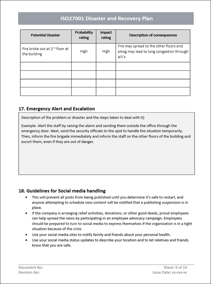 Disaster and recovery plan, Emergency alert and escalation