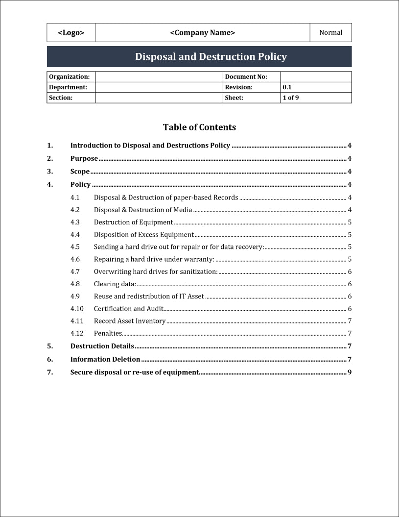 ISO 27001:2022 - Disposal And Destruction Policy Template