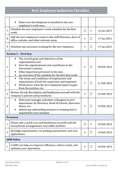 Employee Induction Checklist Word