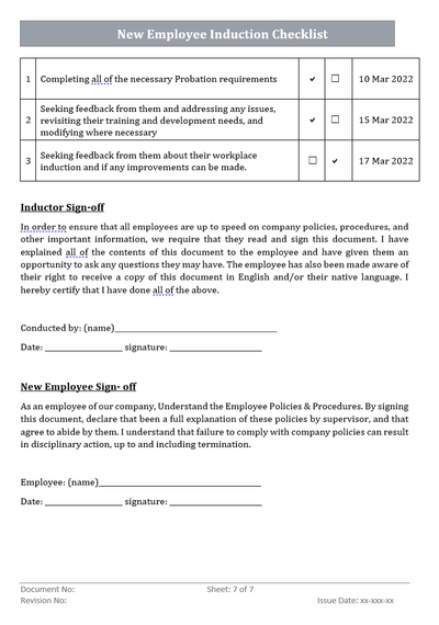 New Employee Induction Checklist 