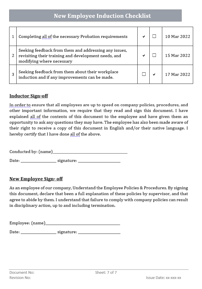 New Employee Induction Checklist 